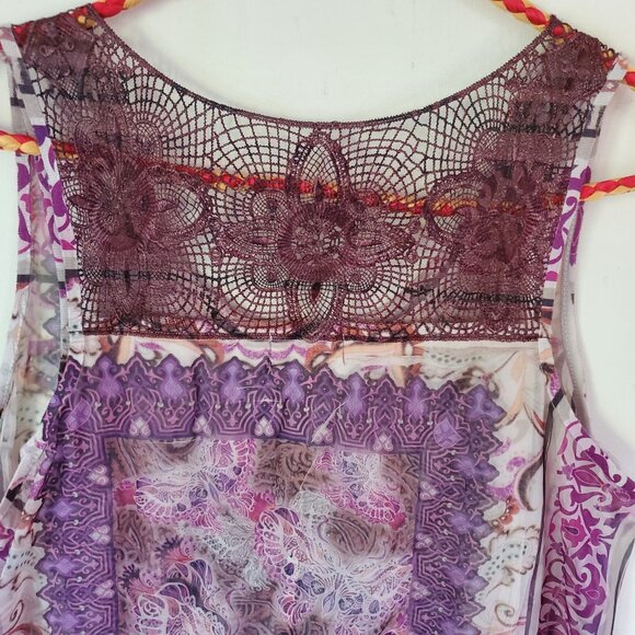 One World Boho Top Womens Sz M Asymmetric Hem Crochet Lace Flowy Fairy Festival - Picture 3 of 13
